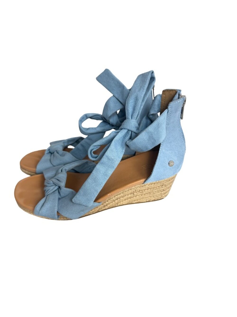 Ugg Yarrow Blue Canvas Espadrille Wedge Tie-Up Sandals Wedges Size 9 Women's - Picture 8 of 14